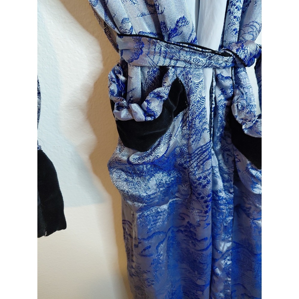 Vintage 1950s or 1960"s blue Silk  Jaquard Japanese silk robe fujiyama Sakura - Picture 5 of 10